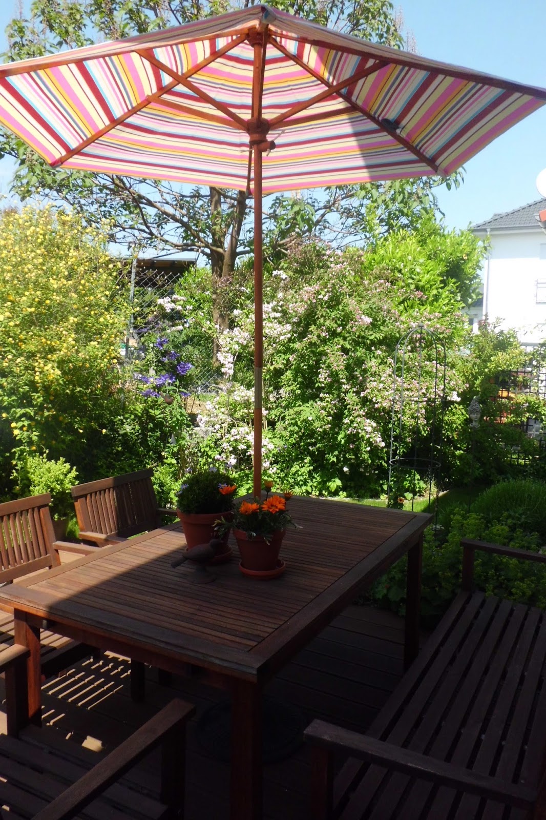 Unsere kleine bunte Welt: Ein bunt gestreifter Sonnenschirm...