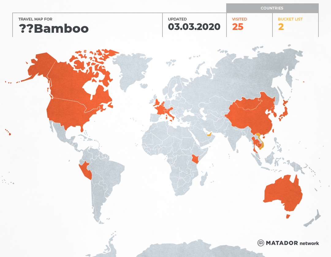 Bamboo's travel map 遊歷地圖