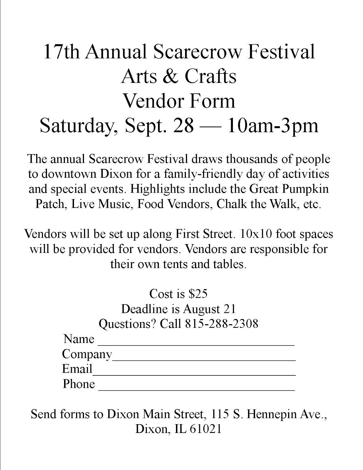 dixon main street scarecrow festival vendor application festival vendor application template