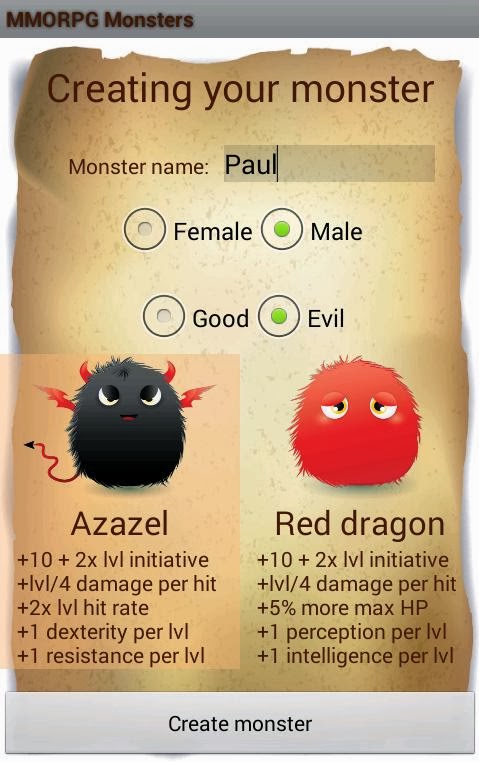 MMORPG Monsters character creation of new free Android Game