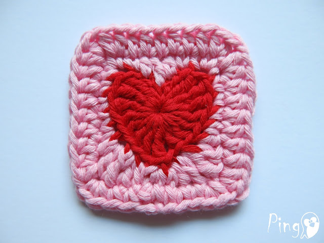 Heart Square - Free Crochet Pattern by Pingo - The Pink Penguin