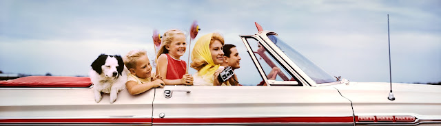 Classic Colorama of a Family In A Convertible once on display in Old New York at Grand Central Station