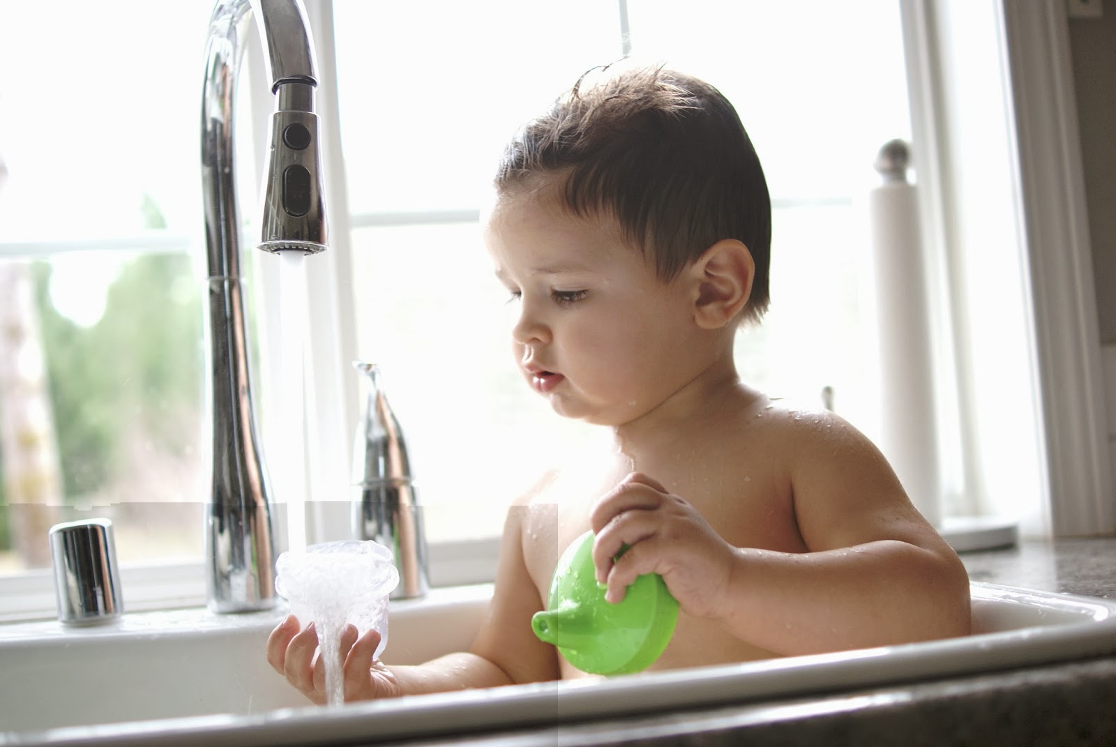 Three Men & One Lady. Sink Bath for a Sick Baby.
