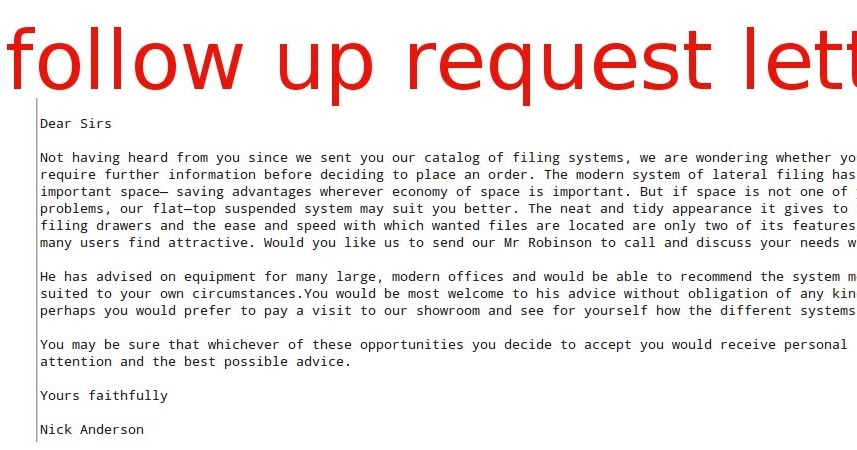 Samples Business Letters Follow Up Request Letter