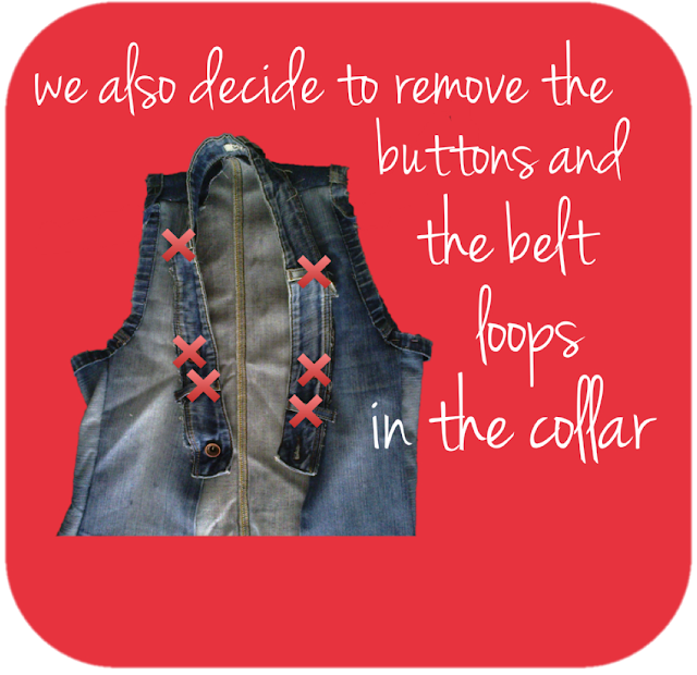 we also decide to remove the buttons and the belt loops in the collar