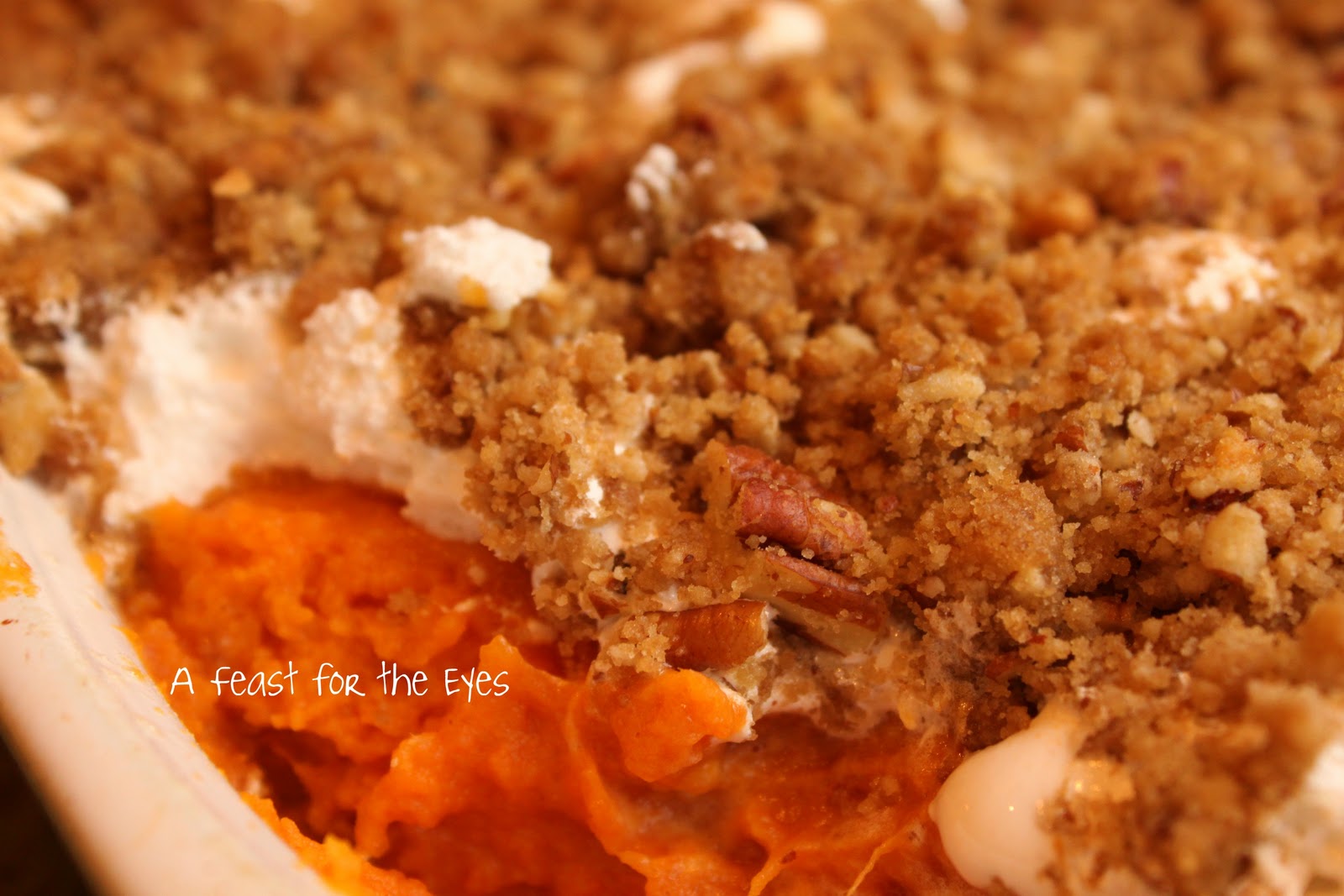 Classic Sweet Potato Casserole With Marshmallow Creme and a Pecan Streusel Topping A Feast For