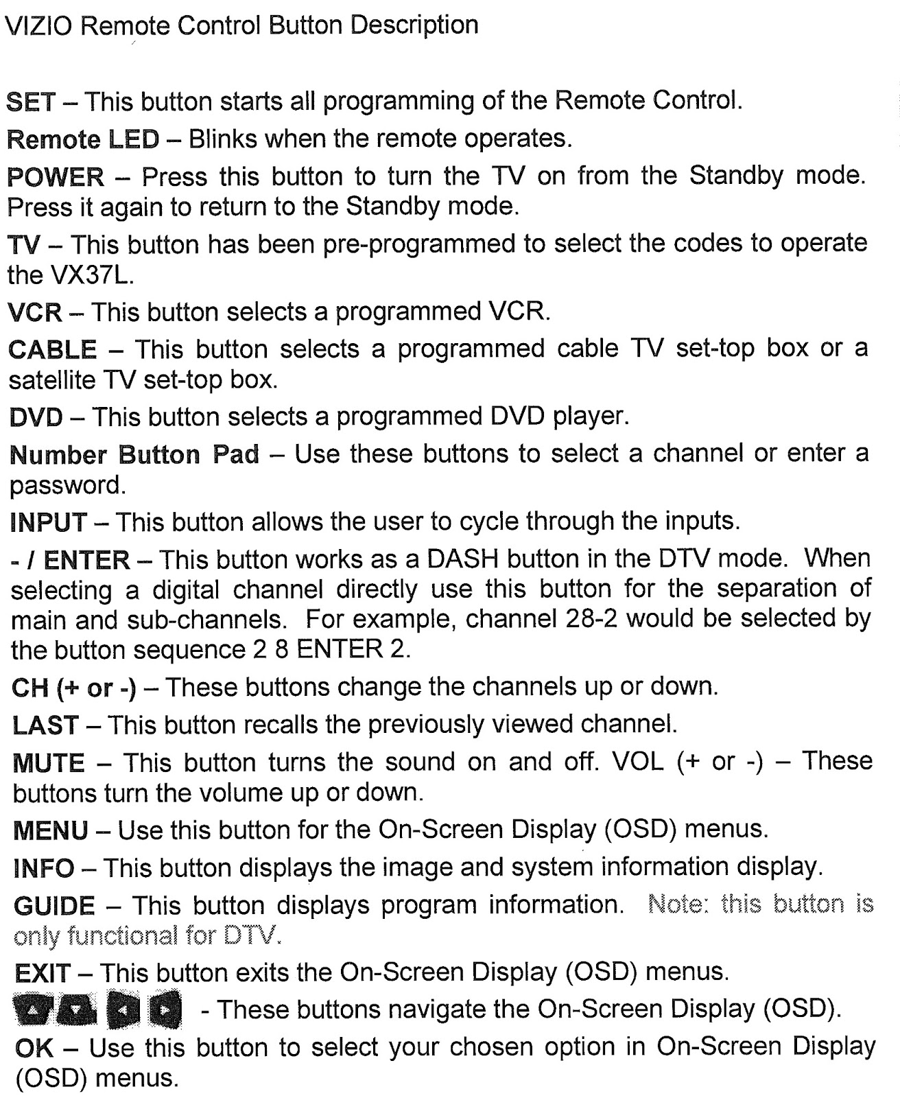 Vizio Remote Control Manual