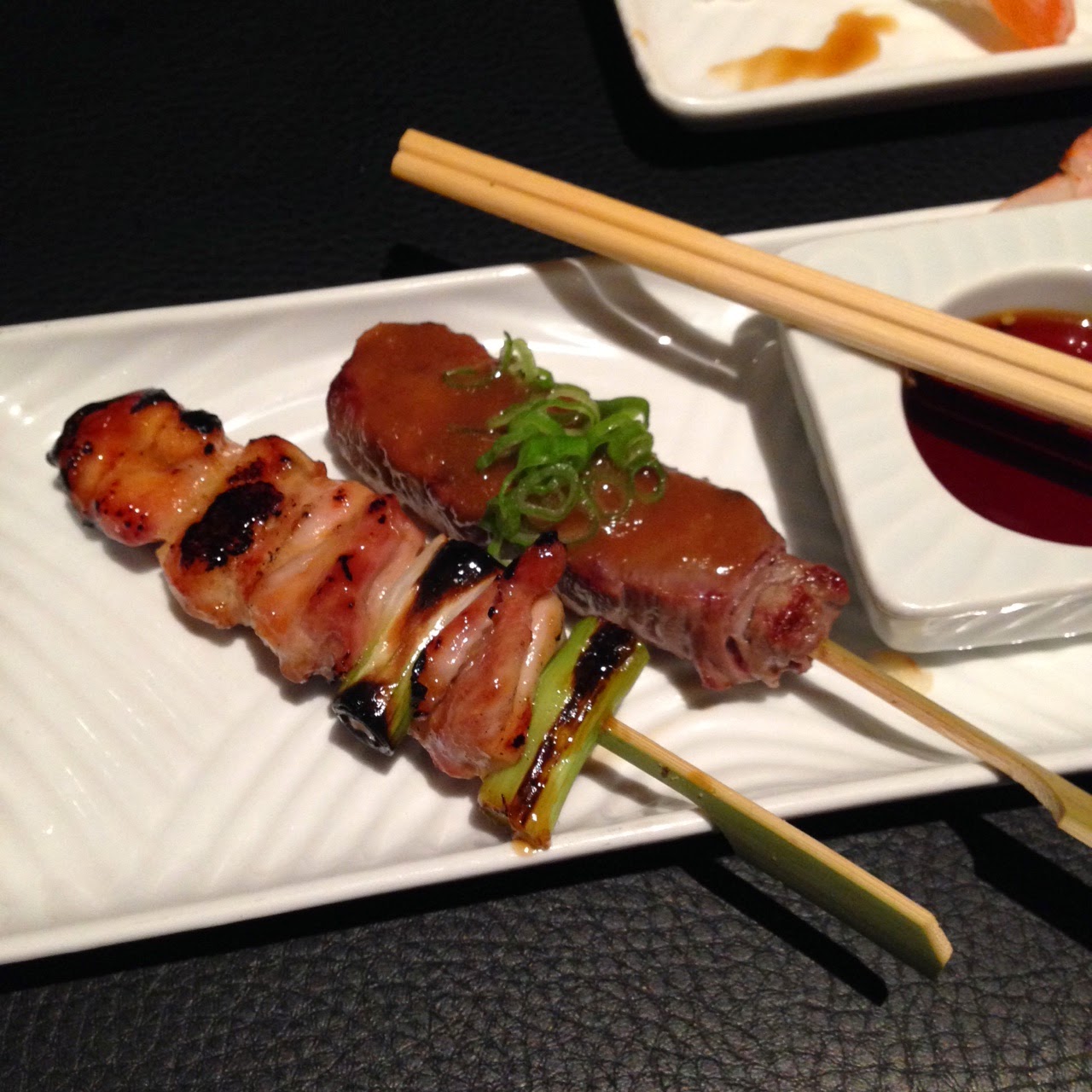 Beef and chicken skewers at Sticks'N'Sushi
