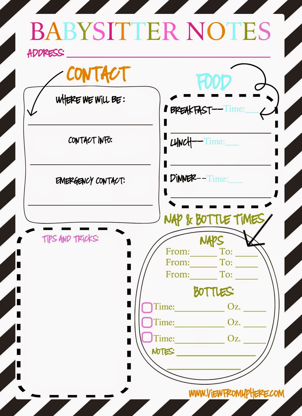 Babysitter Notes Free Printable - High Resolution Printable Intended For Nanny Notes Template