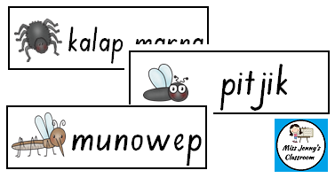 http://www.teacherspayteachers.com/Product/Boandik-Language-Aboriginal-Word-Wall-Cards-InsectsSpiders-1615242