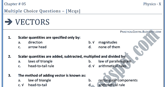 Practical Centre: Vectors - MCQs - Physics X