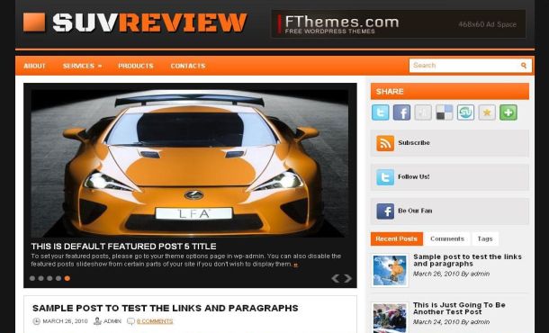 Free Black Orange Cars Wordpress Theme Template