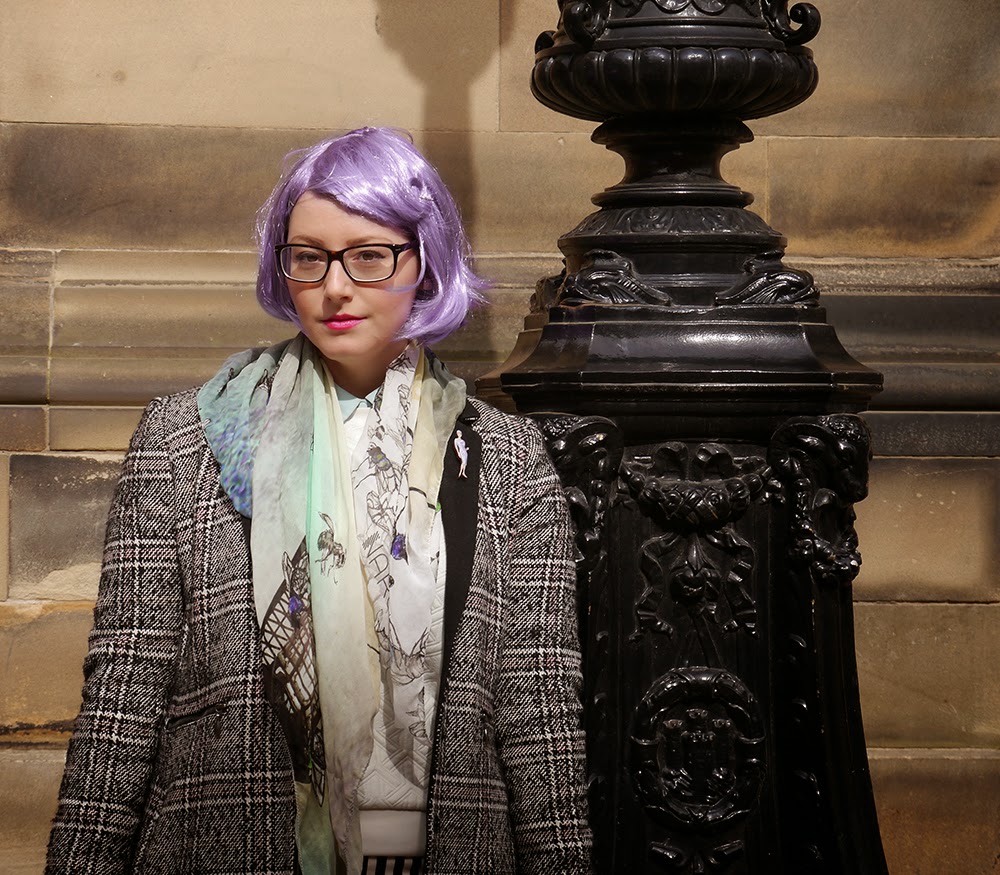Purple and Pink Make The Boys Wink #scotstreetstyle, #EdFashion, Edinburgh, street style, monochrome, stripes, granny chic, blure rinse