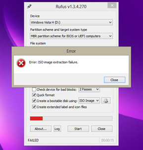 rufus iso image extraction failure windows 7