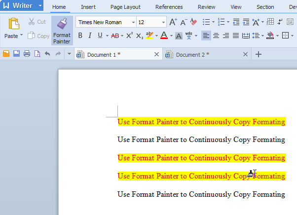 kingsoft office 2013 use format painter to continuously copy activate format painter for multiple use