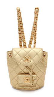 Vintage gold lambskin leather Chanel mini backpack with gold hardware