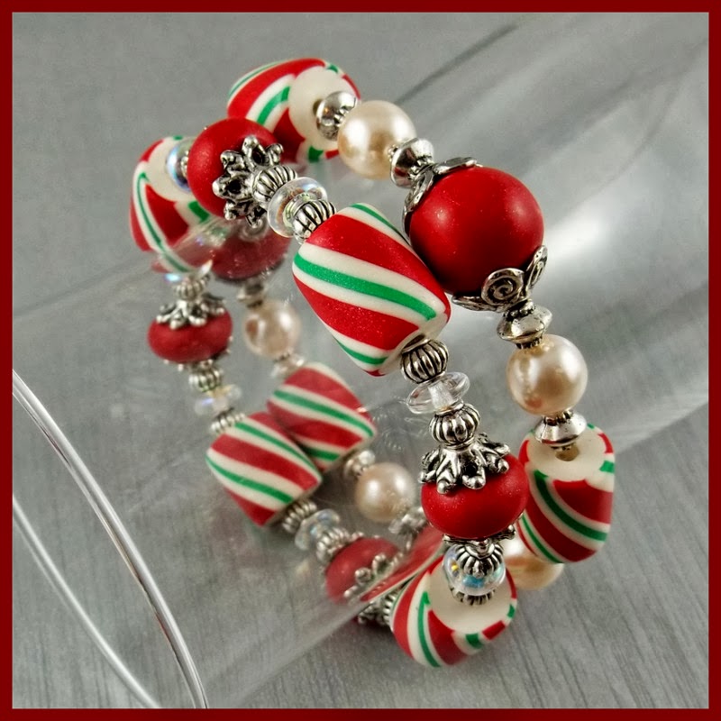 2 Good Claymates Candy Cane Beads