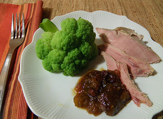 Green Tomato Chutney on Plate with Meat and Veggie