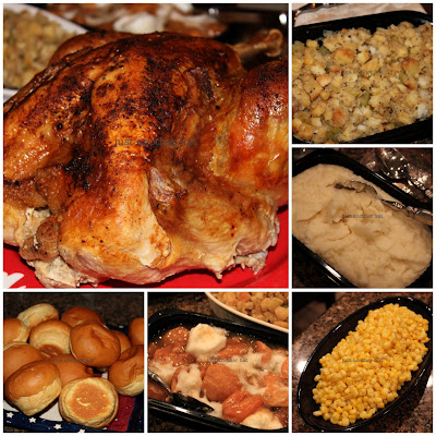 thanksgiving meal with turkey and side dishes