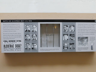 Il pannello narra la battaglia di Alcatraz, la più grande rivolta avvenuta nella prigione