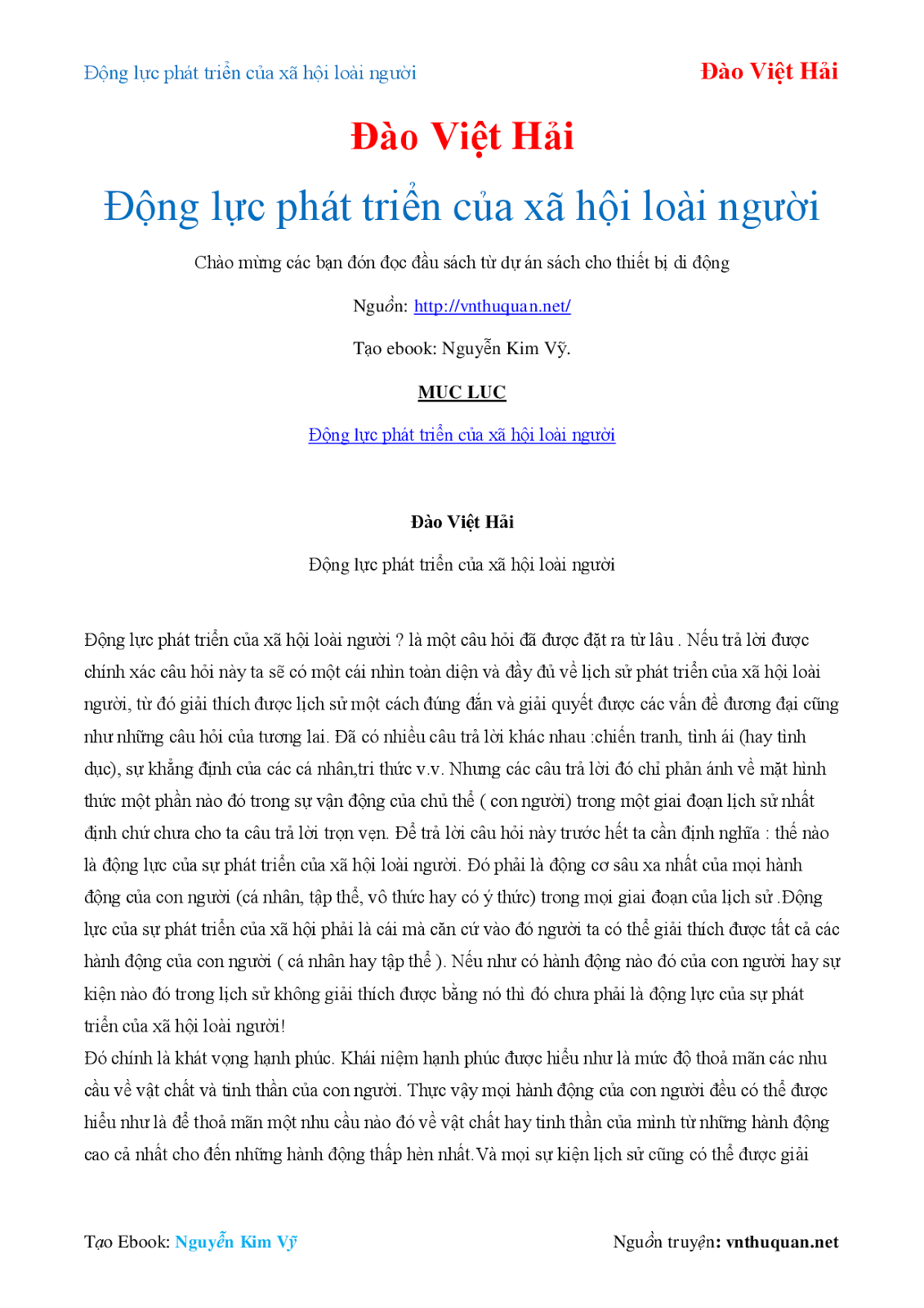 Tải sách: Động lực phát triển của xã hội loài người - Đào Việt Hải