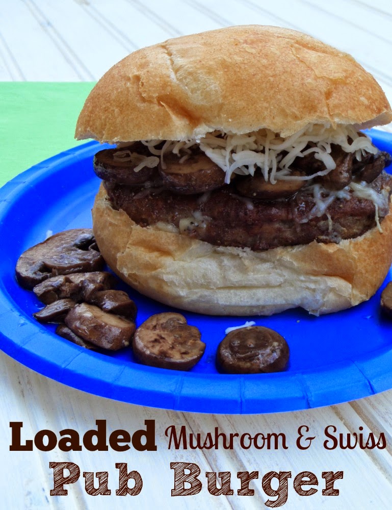 Loaded Mushroom and Sxwiss Pub Burger on blue plate