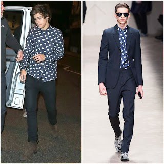 00O00 Menswear Blog: Harry Styles's Burberry Prorsum Heart Print Cotton shirt, One Direction June 2013