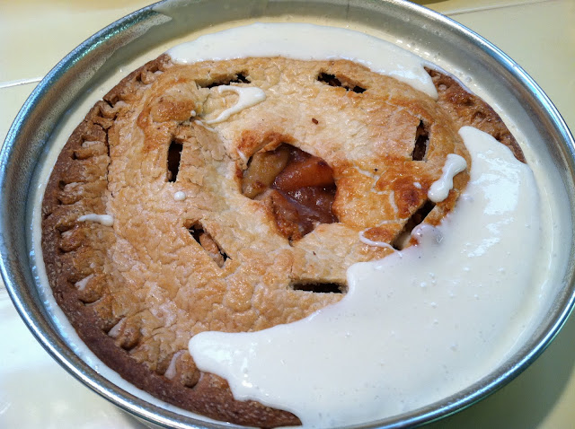 Cherpumple applie pie in white batter