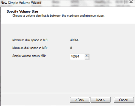 Specify Drive Size Specify Drive Size
