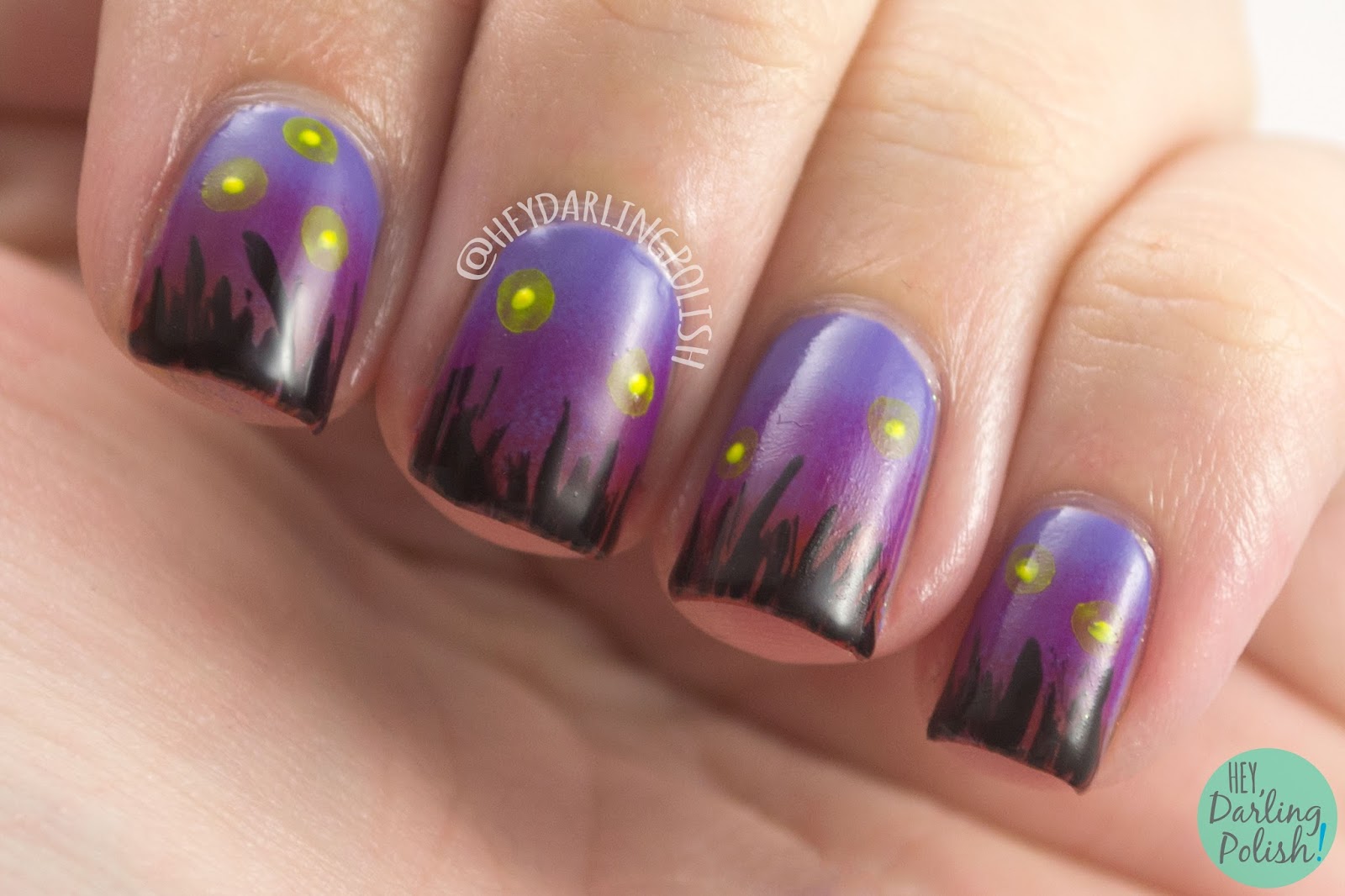 sunsent fireflies nail art