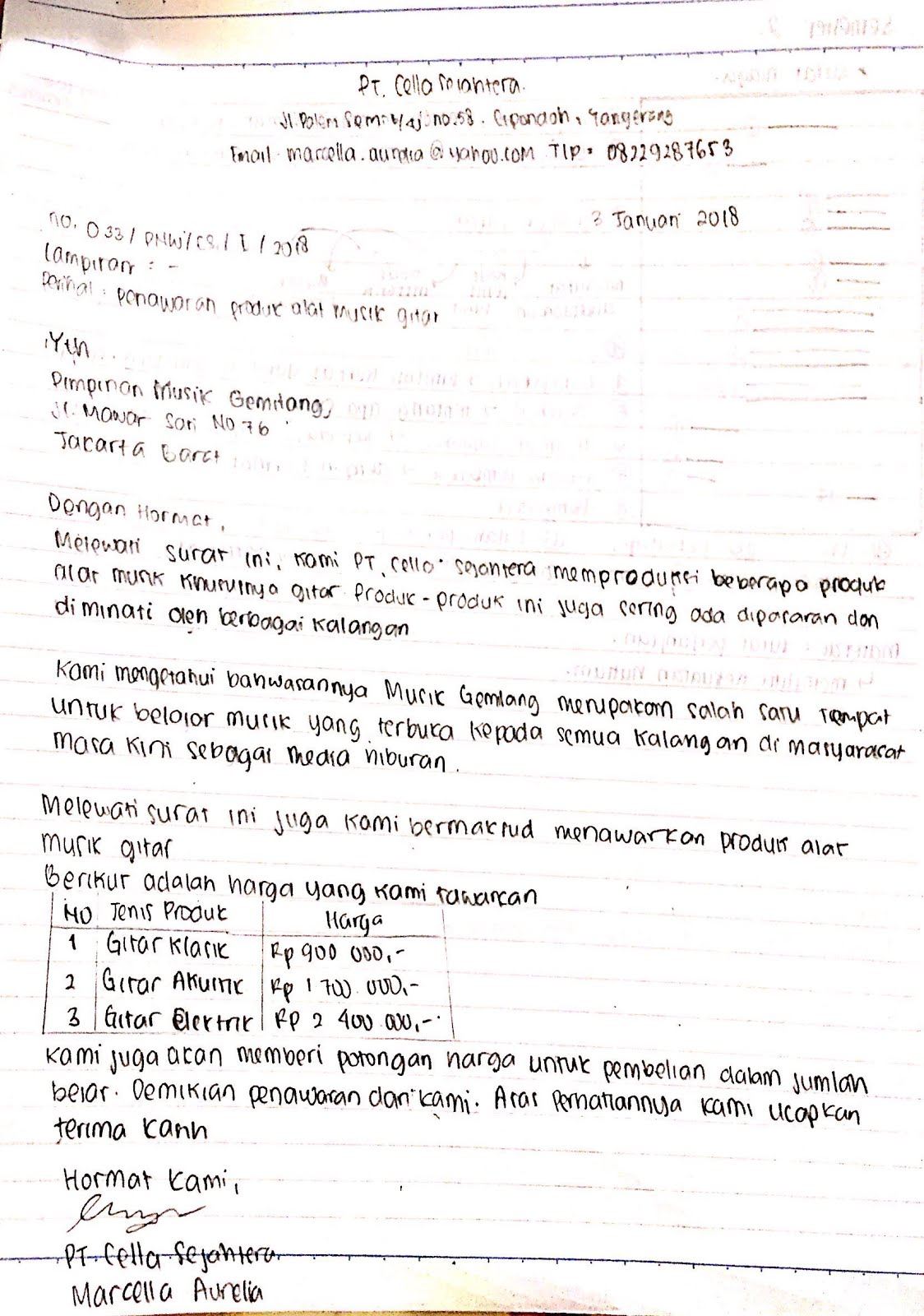 Wadah Belajar Marcella Contoh Surat Penawaran