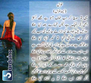 ghazal, poetry, urdu poetry, urdu ghazal, seema ghazal poetry, yehi to soch kar ab khauf aata hay mujhay aksar