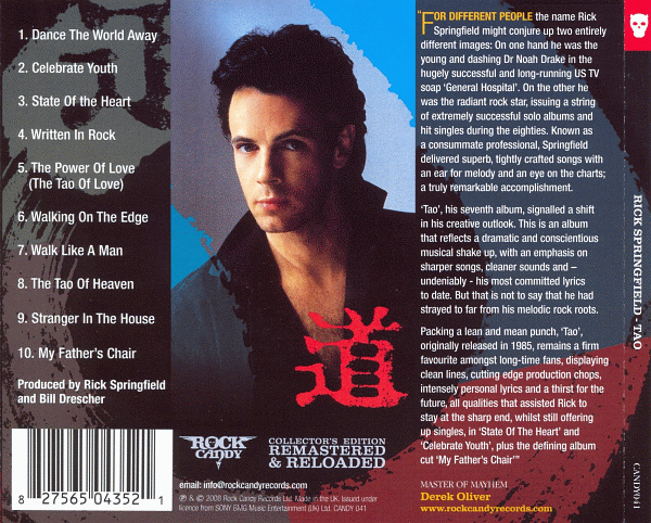 RICK SPRINGFIELD - TAO (1985) Remastered back cover
