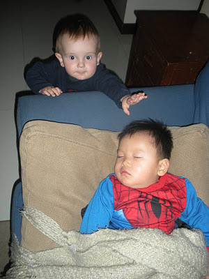 funny kid about to hit another kid