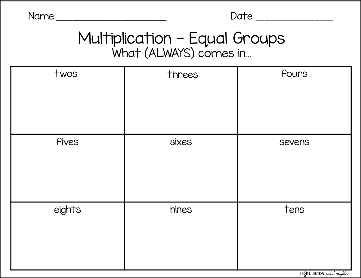 Free Worksheet Equal Groups Multiplication Worksheets light bulbs and laughter intro to multiplication things that equal groups blog