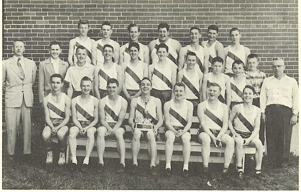 thebluester 195556 basketball team and cheerleaders plus Glen Harper