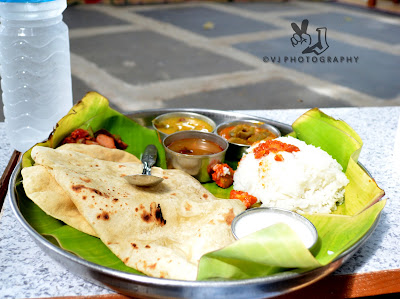 Indian Veg Thali roti rice pickle curd papad curry