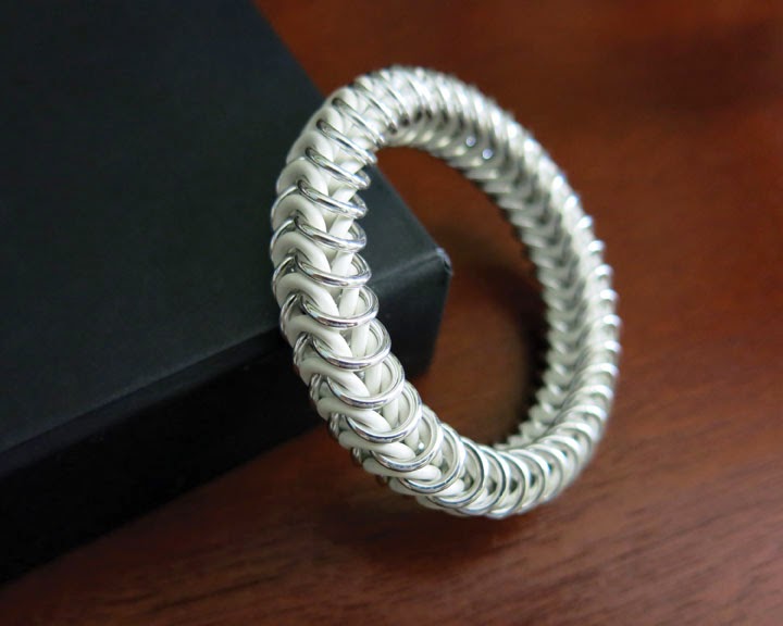 White Stretch Chainmaille Bracelet by Alyce n Maille
