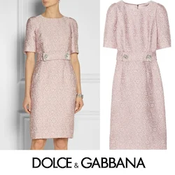 Princess Victoria Style Dolce & Gabbana Pink Belted Jacquard Dress