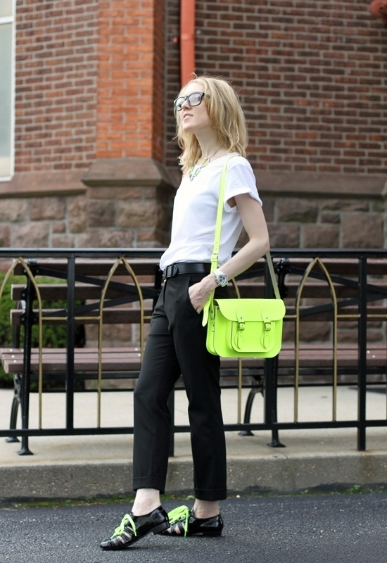 Asos Boyfriend T-Shirt Asos Tailored Slim Cropped Pant Yochi Neon Yellow Open Crystal Link Necklace The Cambridge Satchel Company Fluoro Satchel Wittnauer Chronograph Watch Assenso Ferro Shoes Ralph Lauren Belt Sinful Colors Professional Nail Polish