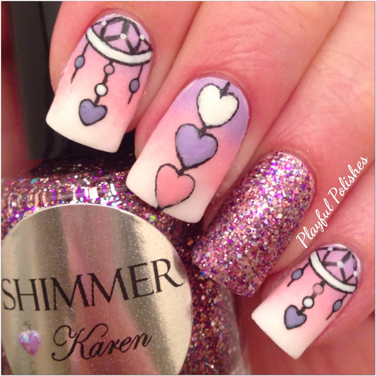 Playful Polishes DREAM CATCHER NAIL ART/VALENTINES DAY NAILS