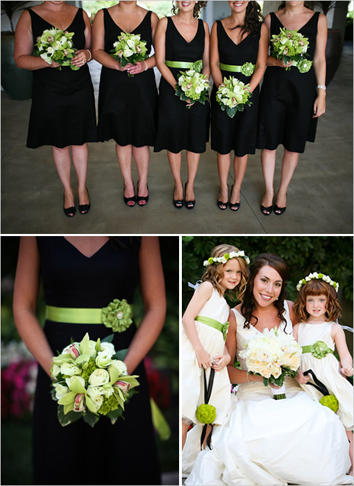 WEDDING SHOES WEDDING SHOES Black Bridesmaid Dresses + Green Sash
