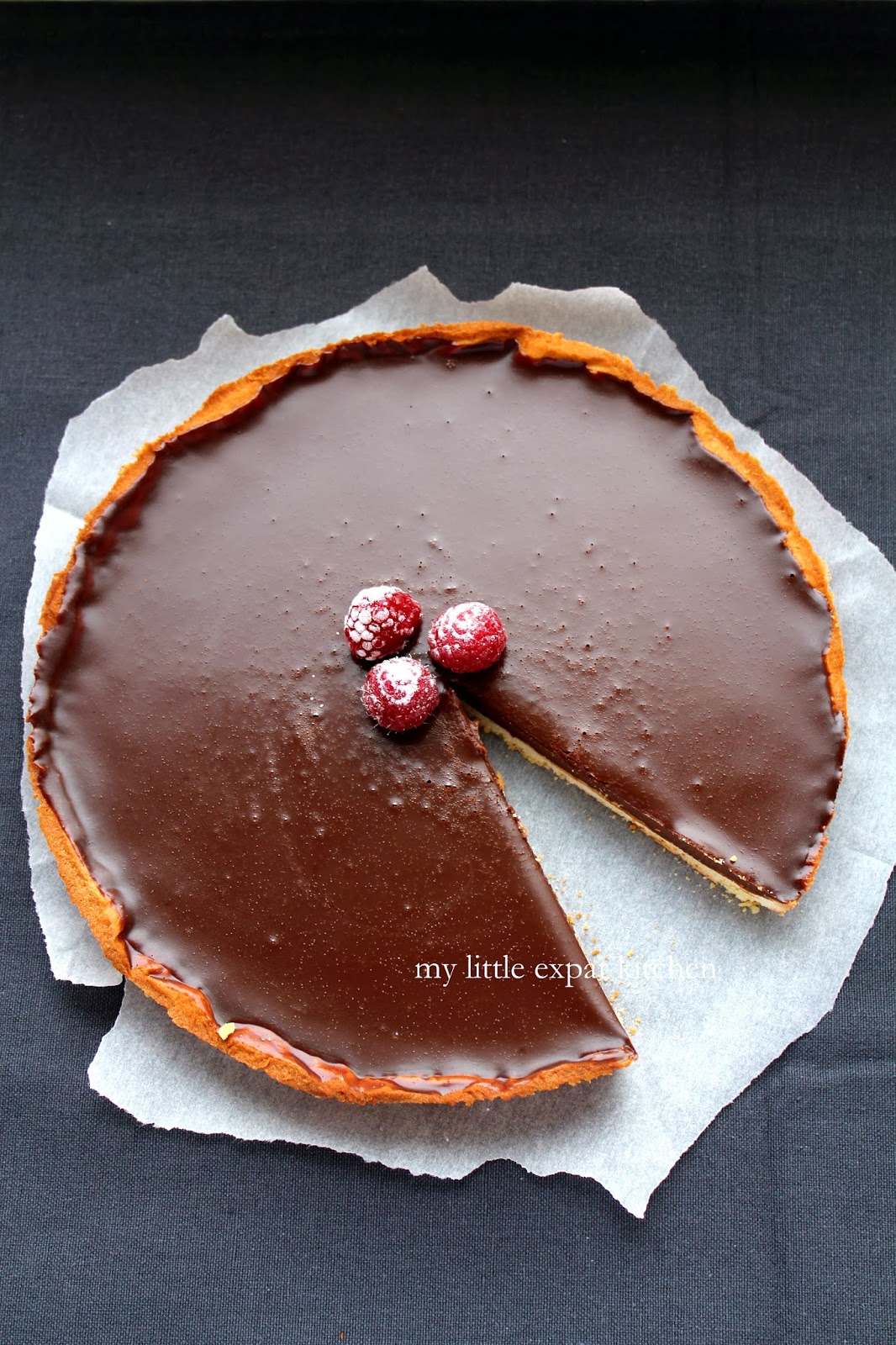 My Little Expat Kitchen Chocolate ganache tart with raspberries