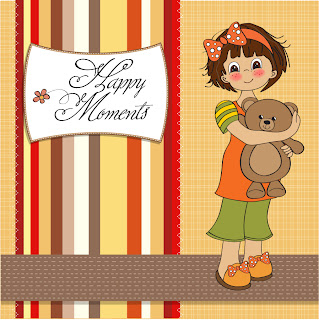 クマの縫いぐるみを抱いた少女のカード Cartoon cute girl bear toy cards イラスト素材