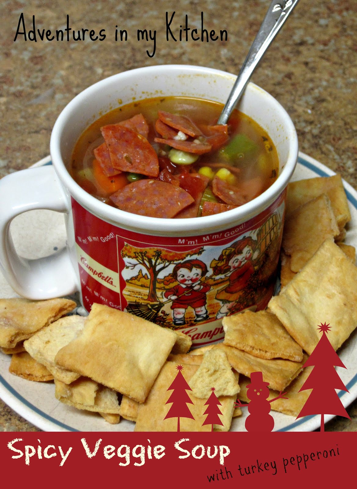 theFoodette & Family Spicy Veggie Soup w/turkey pepperoni