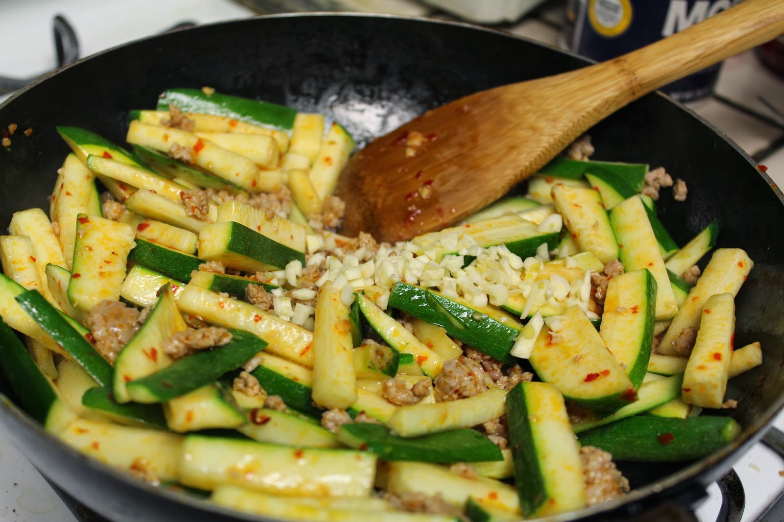 Zucchini and pork stir fry Kathy Nom Nom