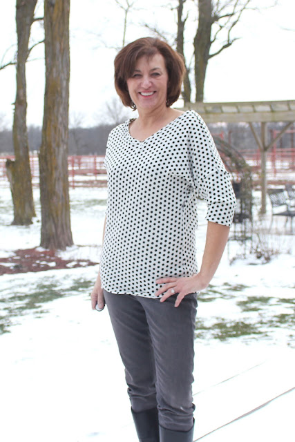Aberdeen tunic in polka dot sweater knit from Style Makers Fabric