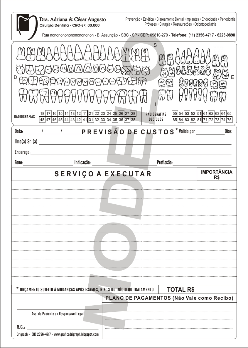 Ficha Bloco Anamnese Dentista Orçamento Dental Odonto 100 Un Odontologia