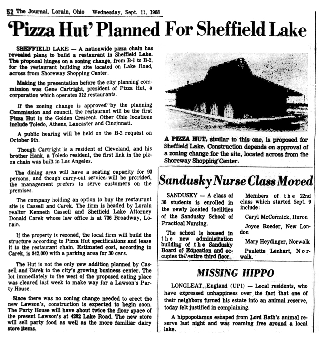 Brady's Lorain County Nostalgia Sheffield Lake's Pizza Hut