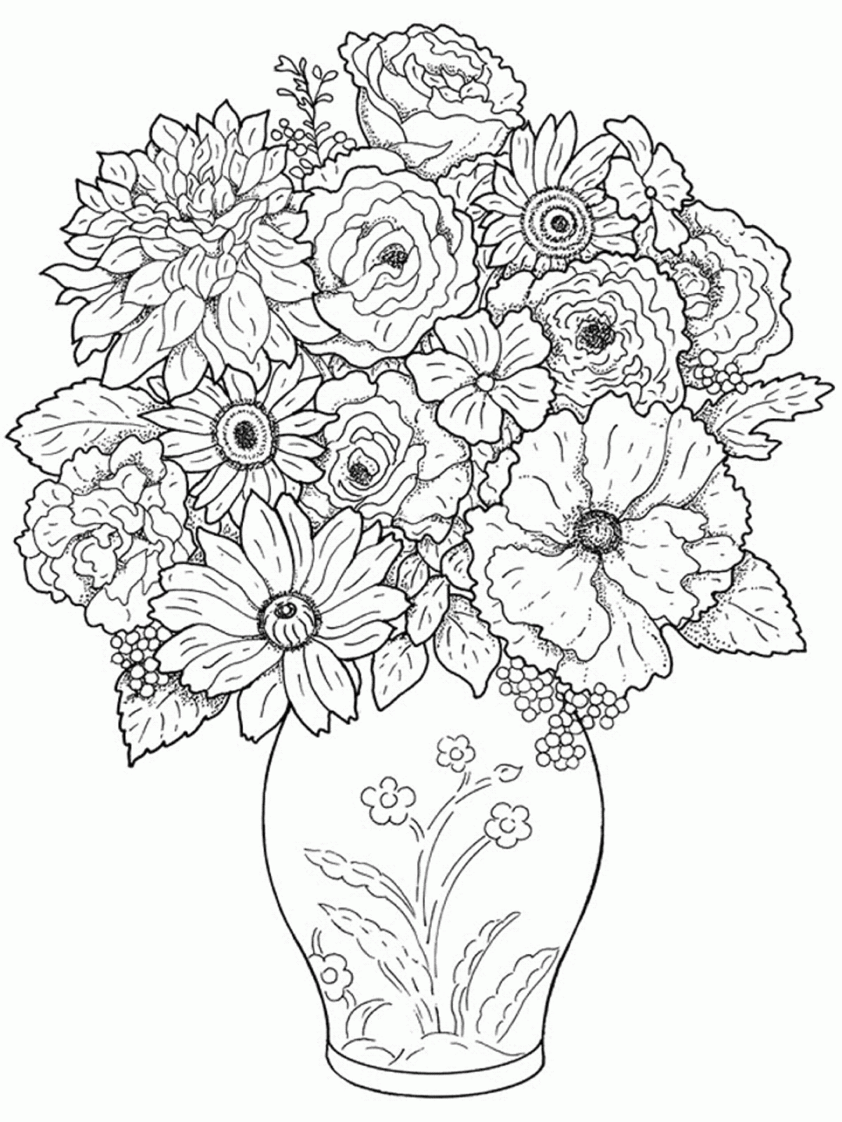 Beautiful And Lovely Vase Flowers Colour Drawing HD Wallpaper
